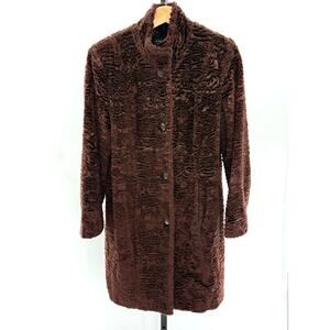 Valerie Steven's Y2K Brown Bouclé Faux Fur Car Jacket Dress Coat Sz S